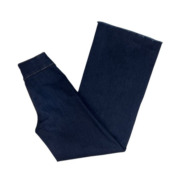 O2 Denim Front Seam Wide Leg Jeans Size 27 Trouser High Rise Dark Wash PW508 - Picture 3 of 12